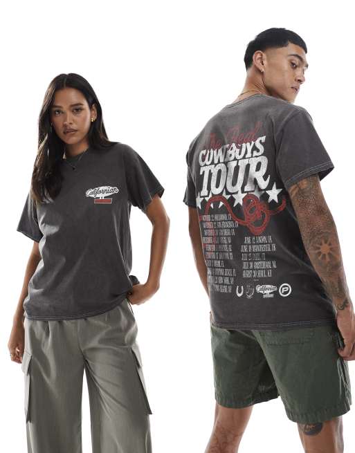 PRNT Prnt cowboys tour t-shirt in charcoal overdye in charcoal overdye
