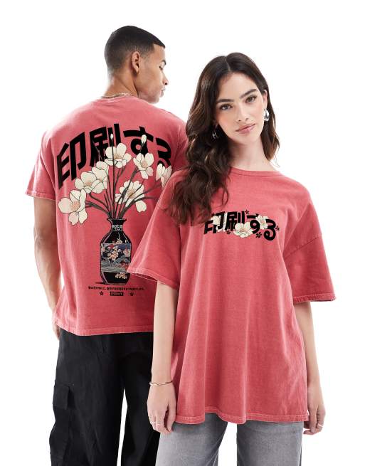 PRNT Prnt floral vase t-shirt in red overdye in red overdye