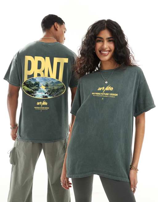 PRNT Prnt inspiring future design t-shirt in green overdye in green overdye