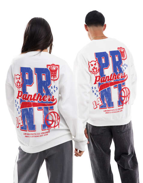 PRNT Prnt panthers white front and back print classic sweatshirt in white - view 1
