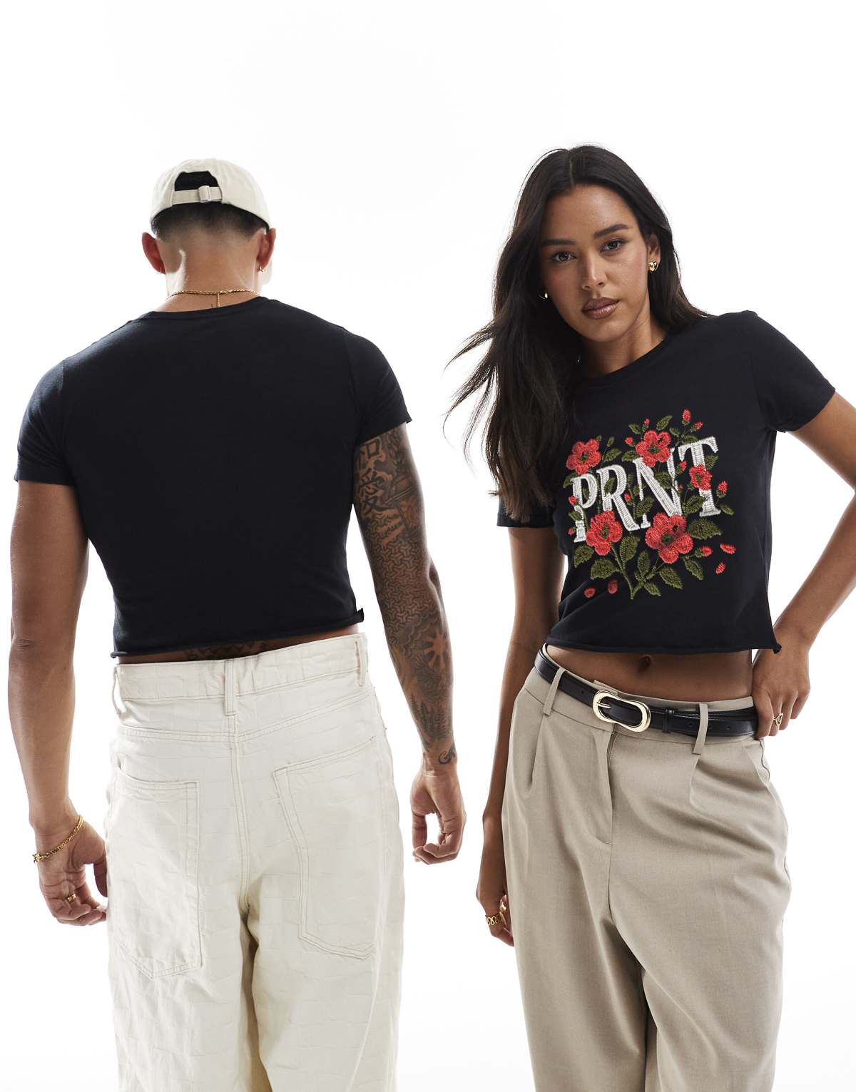 PRNT Prnt prnt floral stitch crop t-shirt in black in black