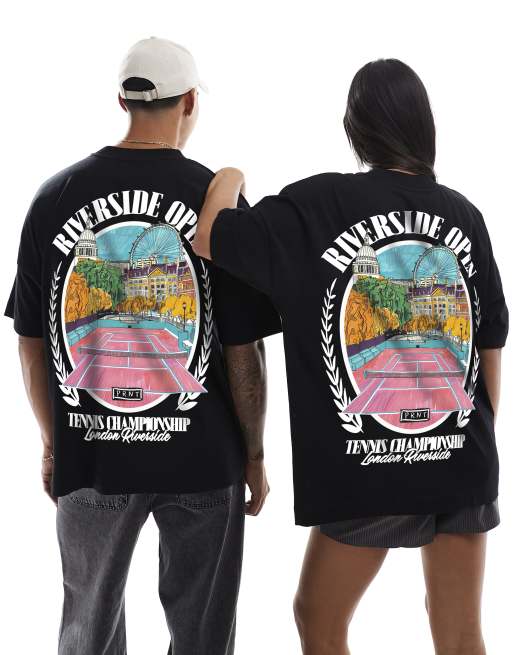 PRNT Prnt riverside open oversized t-shirt in black in black