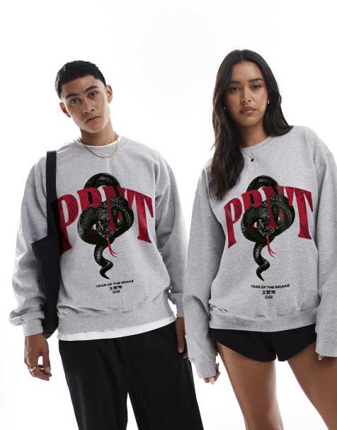 PRNT Prnt snake front print sweatshirt in sports grey - view 1