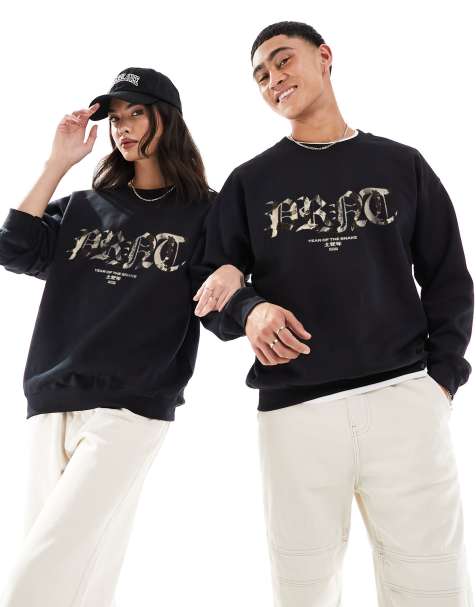 PRNT Prnt snakeskin front print sweatshirt in black - view 1