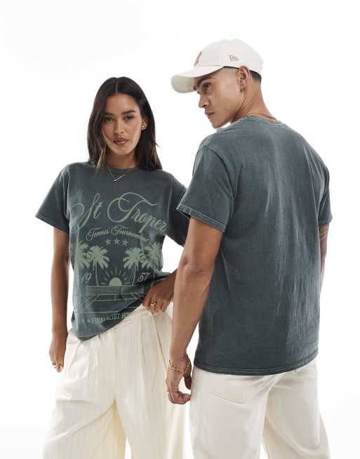 PRNT Prnt st tropez t-shirt in green overdye in green overdye