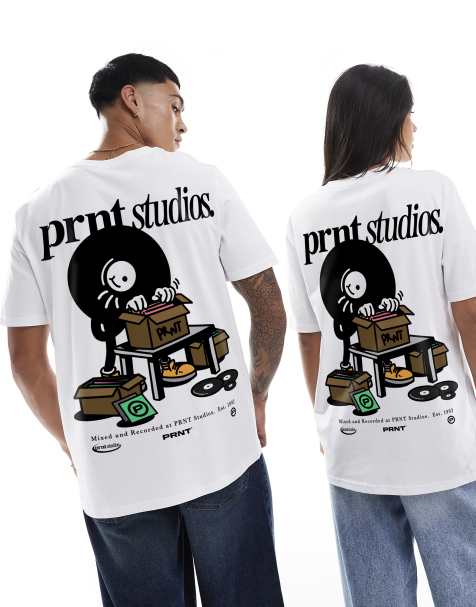 PRNT Prnt studios vinyl front print and back print relaxed t-shirt in white - view 1