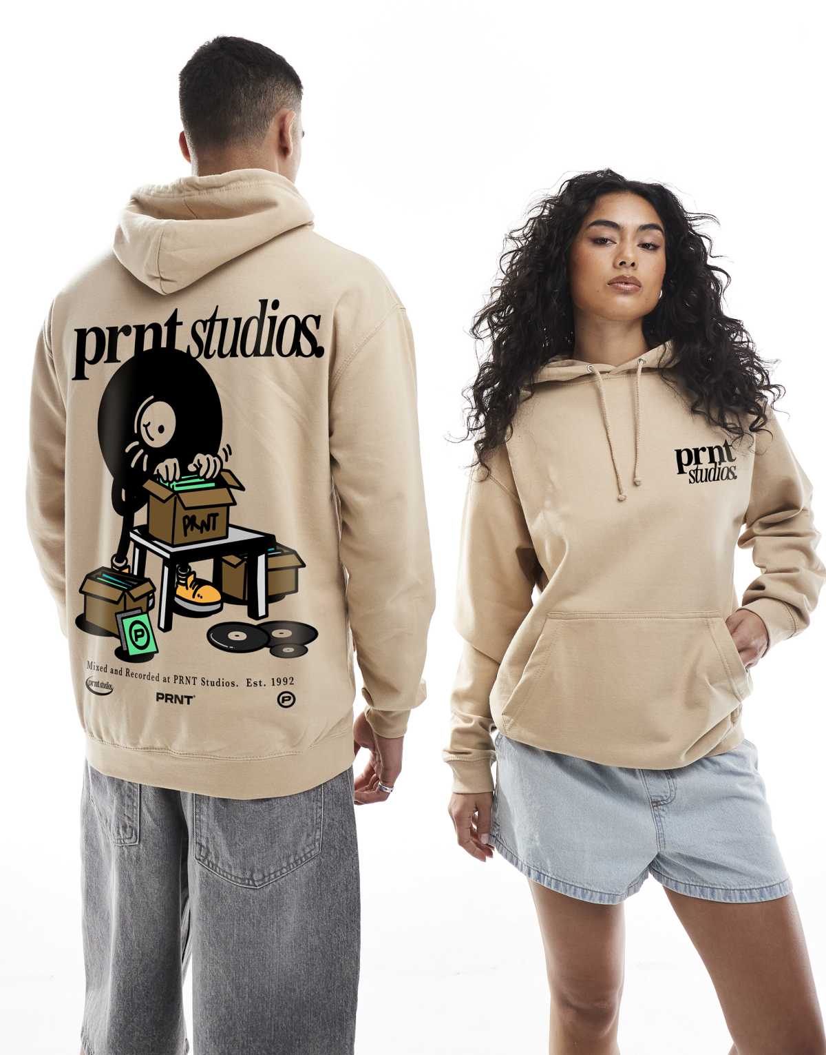PRNT Prnt studios vinyl relaxed hoody in sand