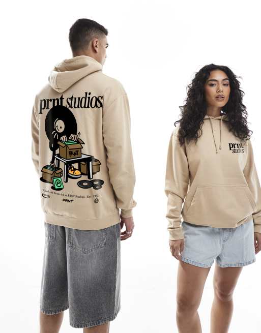 PRNT Prnt studios vinyl relaxed hoody in sand , 4 of 4