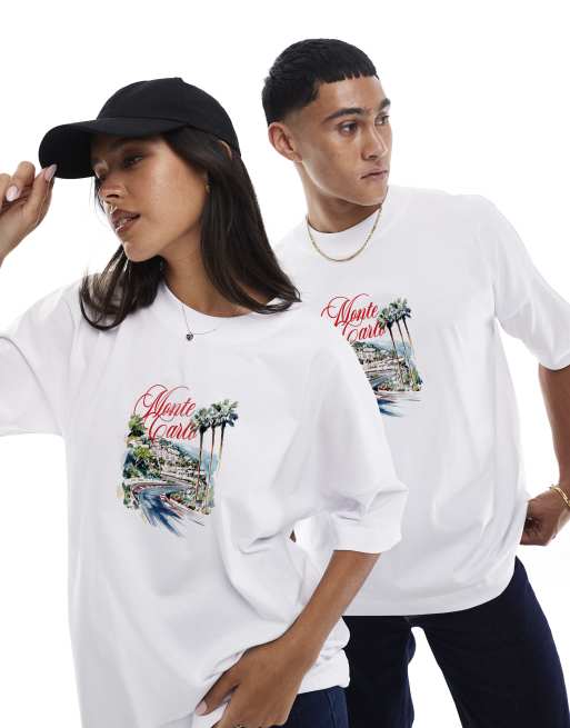 PRNT Racetrack oversized t-shirt in white in white