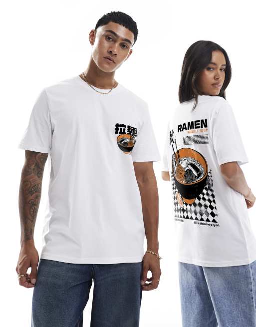 PRNT Ramen woodblock front and back print relaxed t-shirt in white