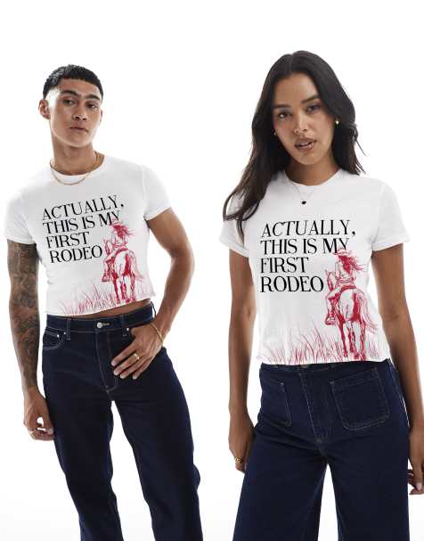 PRNT Rodeo scenic crop front print crop t-shirt in white - view 1