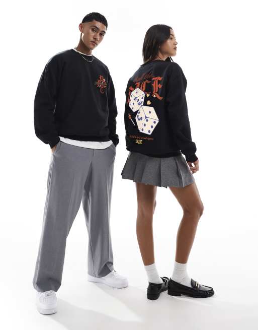 PRNT Roll the dice cartoon front print and back print sweatshirt in black , 2 of 4