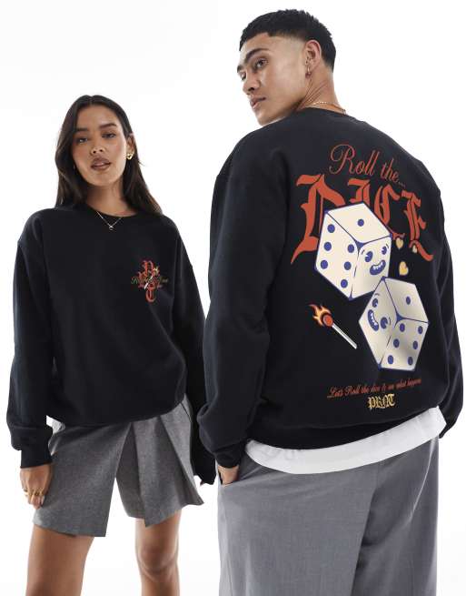 PRNT Roll the dice cartoon front print and back print sweatshirt in black , 3 of 4