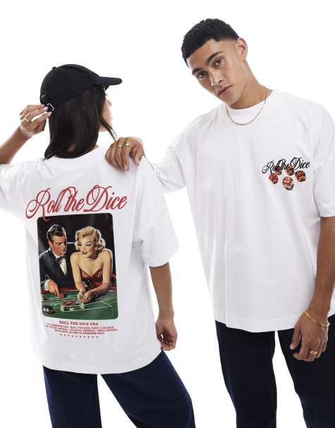PRNT Roll the dice usa front and back print oversized t-shirt in white - view 1