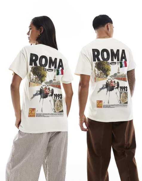 PRNT Roma front and back print washed t-shirt in ecru overdye - view 1