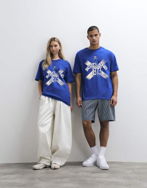 PRNT Scotland cross football graphic relaxed fit t-shirt in deep royal - view 1