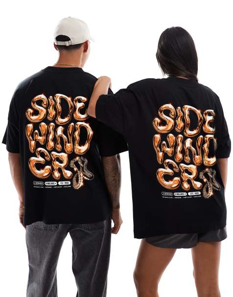 PRNT Sidewinder chrome front and back print oversized t-shirt in black - view 1