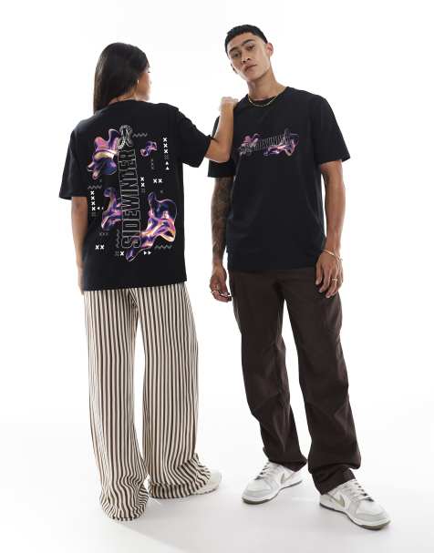 PRNT Sidewinder liquid front and back print relaxed t-shirt in black - view 1