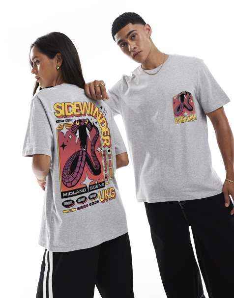 PRNT Sidewinder vhs front and back print relaxed t-shirt in sports grey 