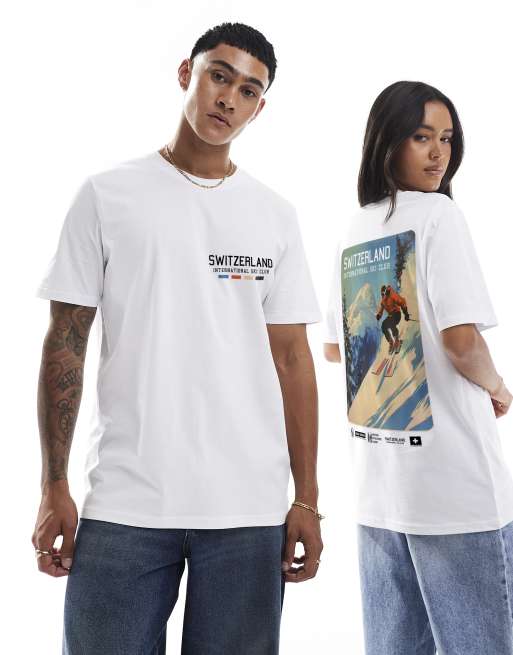 PRNT Ski club front and back print relaxed t-shirt in white
