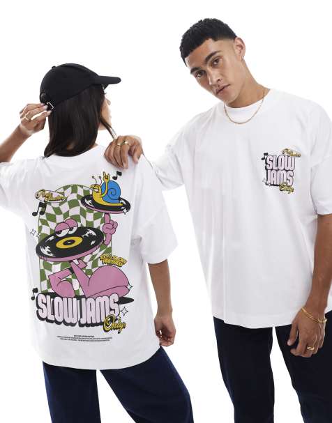 PRNT Slow jams oversized t-shirt in white - view 1