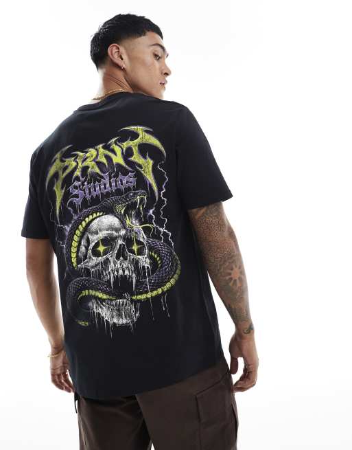 PRNT Snake skull relaxed t-shirt in black, 3 of 4