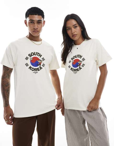 PRNT South korea football mascot graphic relaxed fit t-shirt in ecru overdye