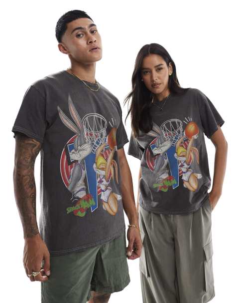 PRNT Space jam bugs and lola relaxed t-shirt in charcoal overdye - view 1