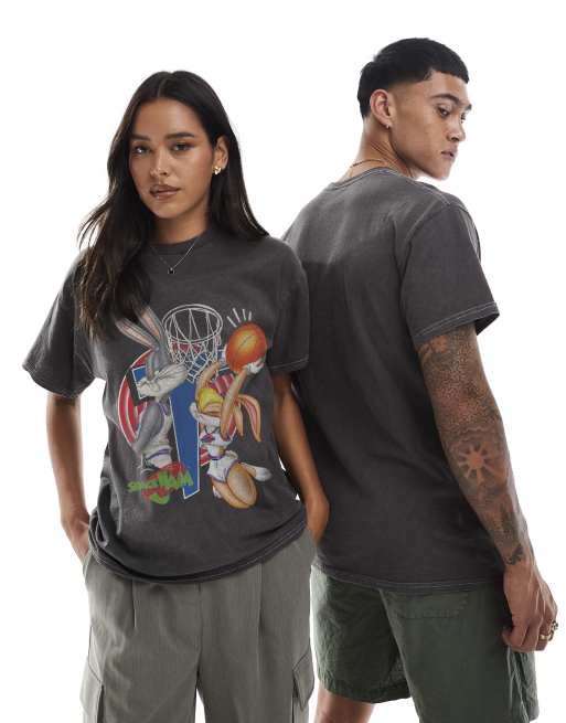 PRNT Space jam bugs and lola relaxed t-shirt in charcoal overdye, 2 of 4