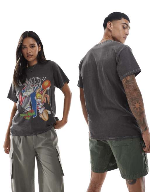 PRNT Space jam bugs and lola relaxed t-shirt in charcoal overdye, 3 of 4