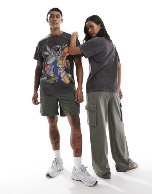 PRNT Space jam bugs and lola relaxed t-shirt in charcoal overdye, 4 of 4