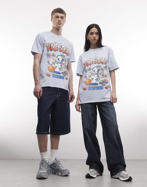 PRNT Space jam bugs bunny 1996 relaxed t-shirt in ice blue overdye, 2 of 4