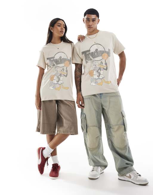 PRNT Space jam bugs bunny and daffy duck relaxed t-shirt in sand, 2 of 4