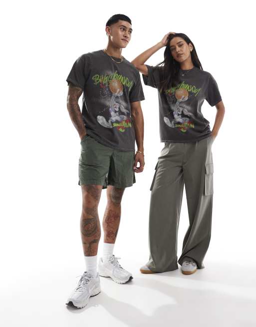 PRNT Space jam bugs bunny basketball relaxed t-shirt in charcoal overdye, 2 of 4