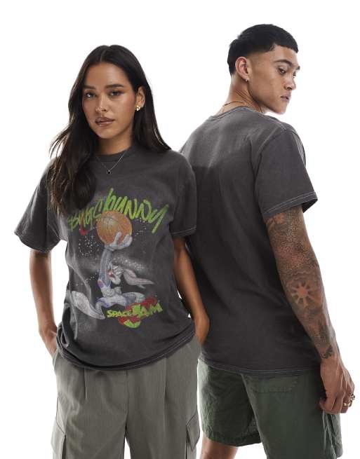 PRNT Space jam bugs bunny basketball relaxed t-shirt in charcoal overdye, 3 of 4