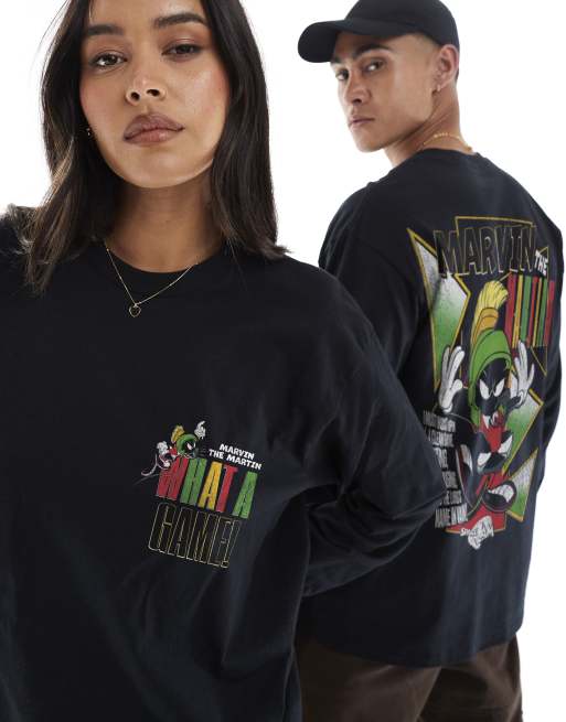 PRNT Space jam marvin relaxed long sleeve t-shirt in black, 3 of 4