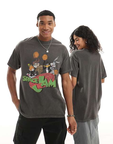 PRNT Space jam relaxed t-shirt in charcoal overdye - view 1