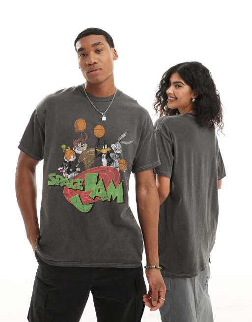 PRNT Space jam relaxed t-shirt in charcoal overdye, 3 of 4