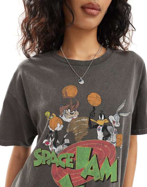 PRNT Space jam relaxed t-shirt in charcoal overdye, 4 of 4
