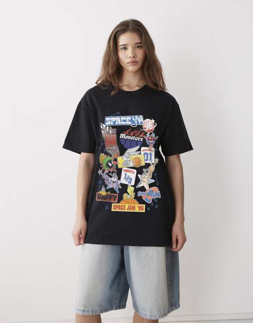 PRNT Space jam stickers relaxed t-shirt in black, 3 of 4
