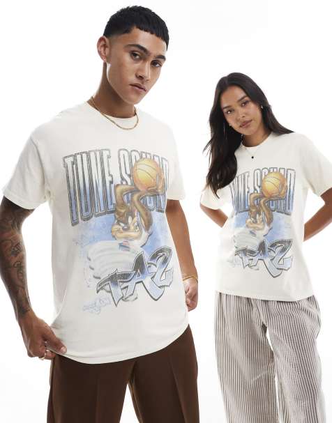 PRNT Space jam taz relaxed t-shirt in ecru overdye - view 1
