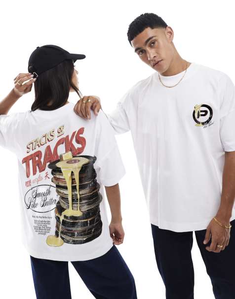 PRNT Stacks of tracks oversized t-shirt in white