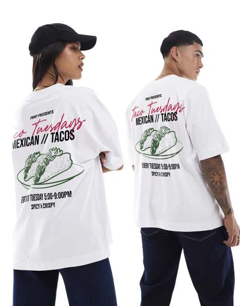 PRNT Taco tuesdays front and back print oversized t-shirt in white - view 1