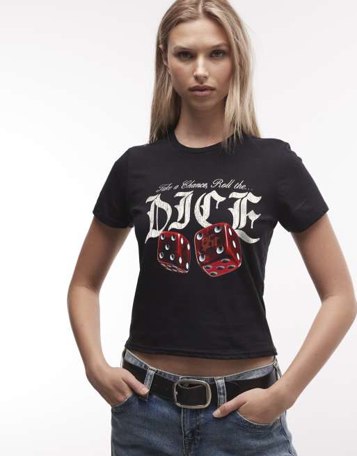 PRNT Take a chance cropped t-shirt in black, 2 of 4