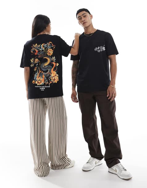 PRNT Tattoo snake cny front print and back print relaxed t-shirt in black - view 1