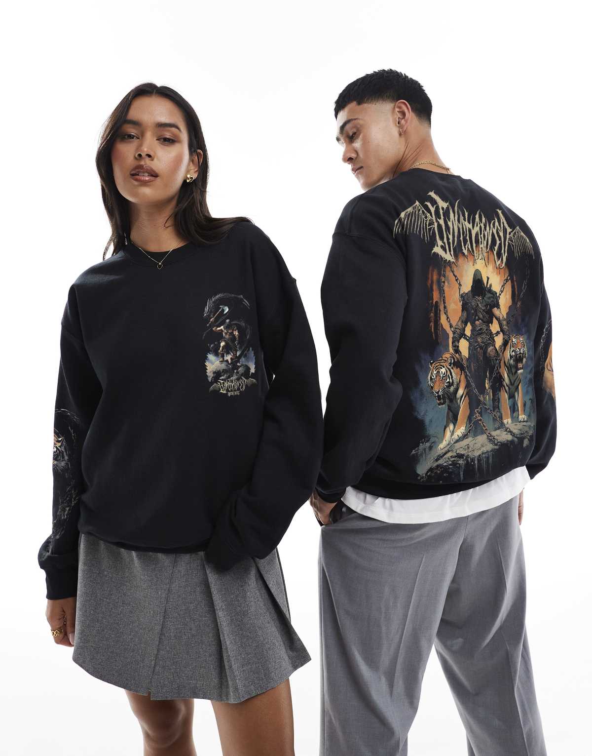 PRNT Unchained front, back and sleeve print sweatshirt in black