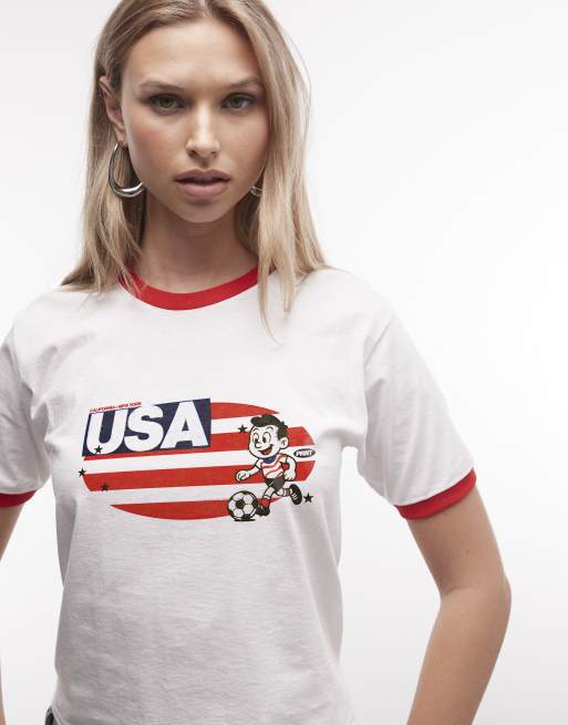 PRNT Usa cartoon football graphic ringer t-shirt in white/red, 2 of 4