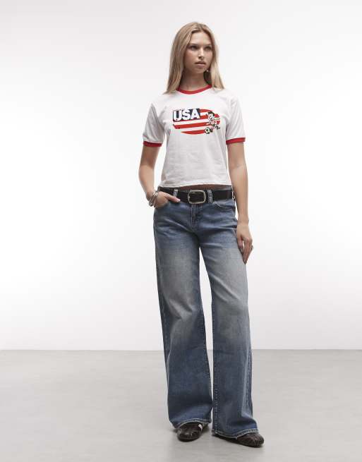 PRNT Usa cartoon football graphic ringer t-shirt in white/red, 3 of 4