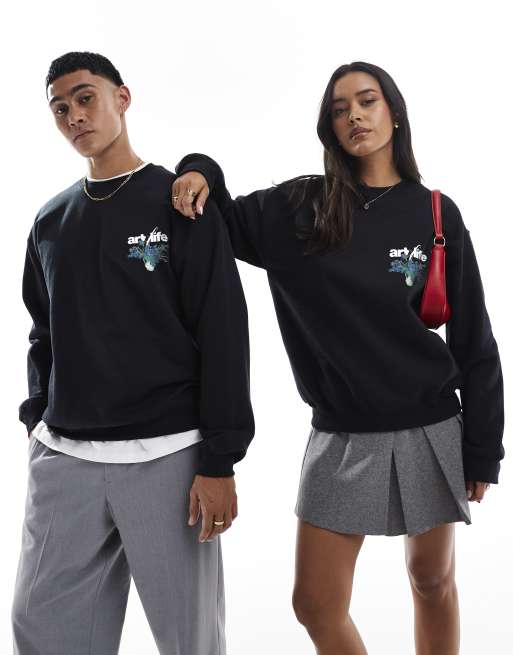 PRNT Van gogh irises relaxed sweatshirt in black, 2 of 4