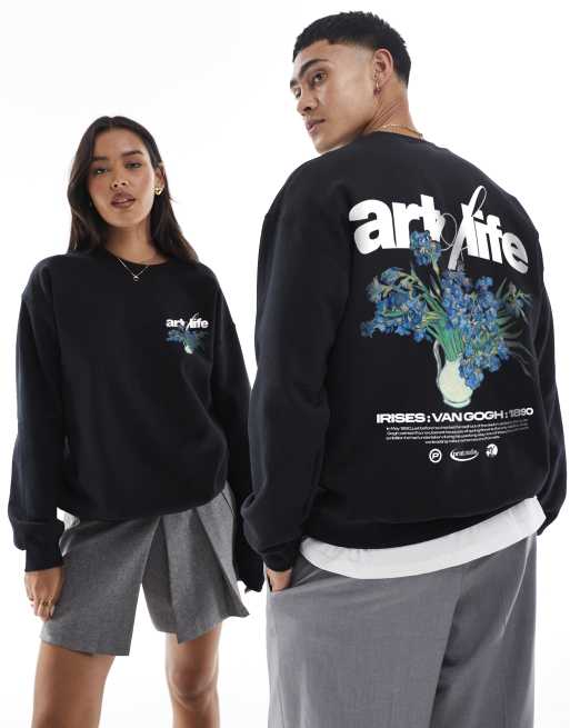 PRNT Van gogh irises relaxed sweatshirt in black, 4 of 4